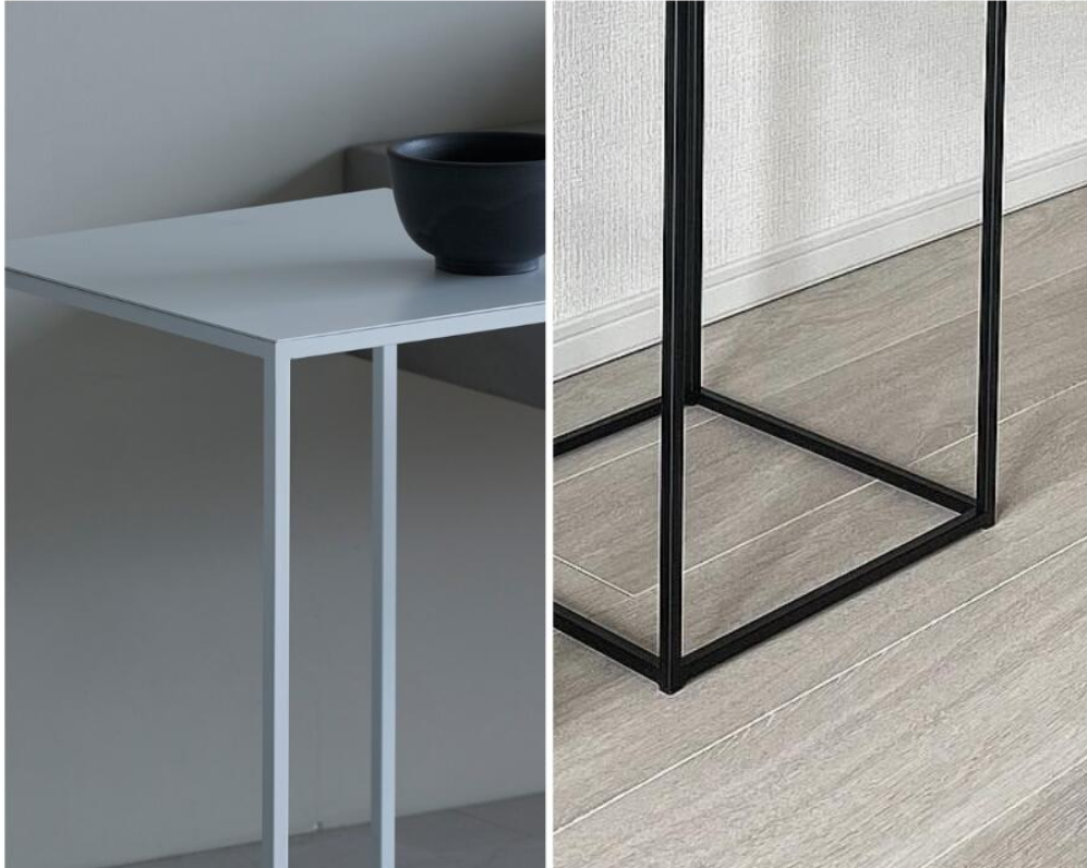 ミニマルデザインのモダンな金属フレームテーブル - ブティック、メゾン、商業スペースに最適