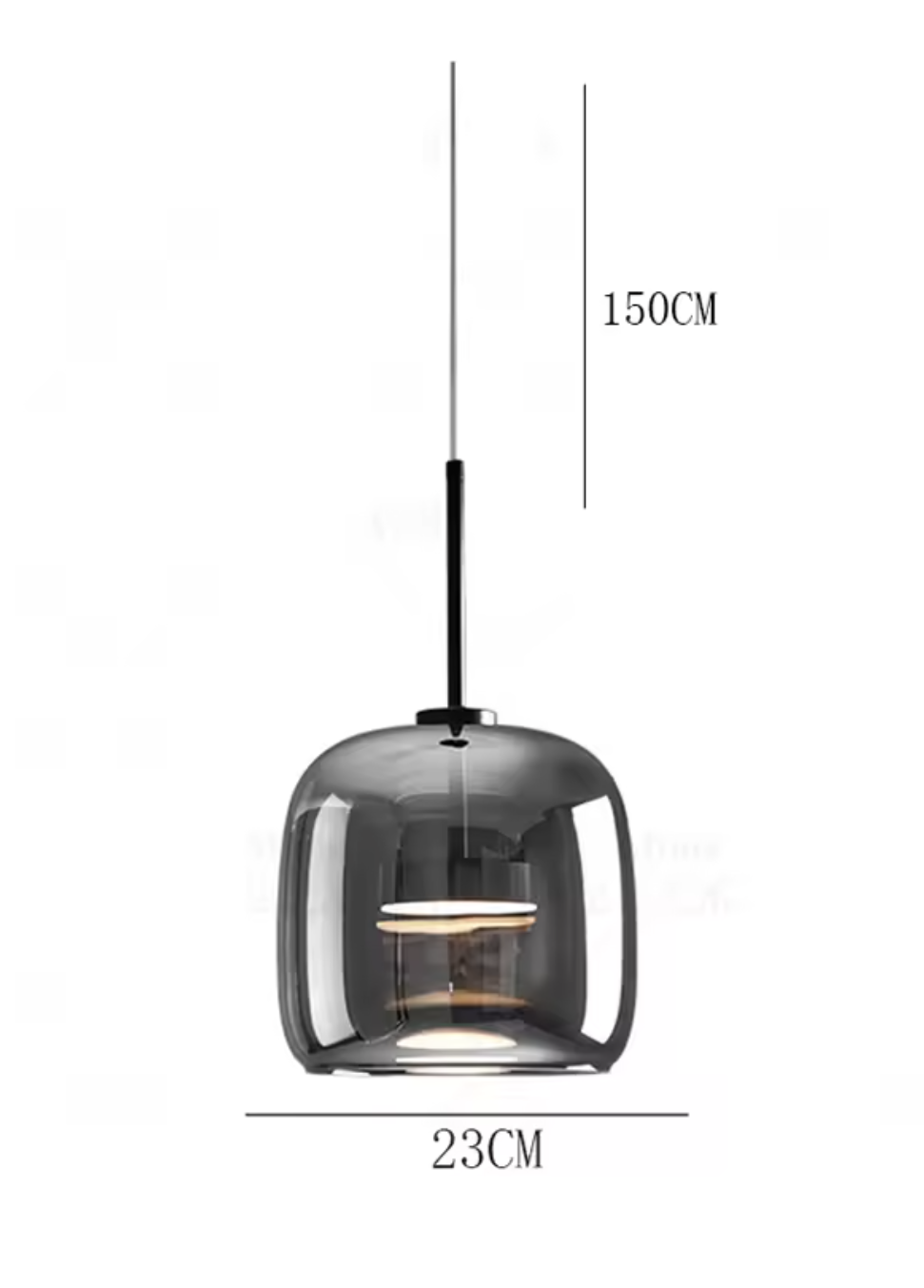 ブラックペンダントライト2灯セットの詳細サイズ図|全高・コード長・シェード寸法を表示