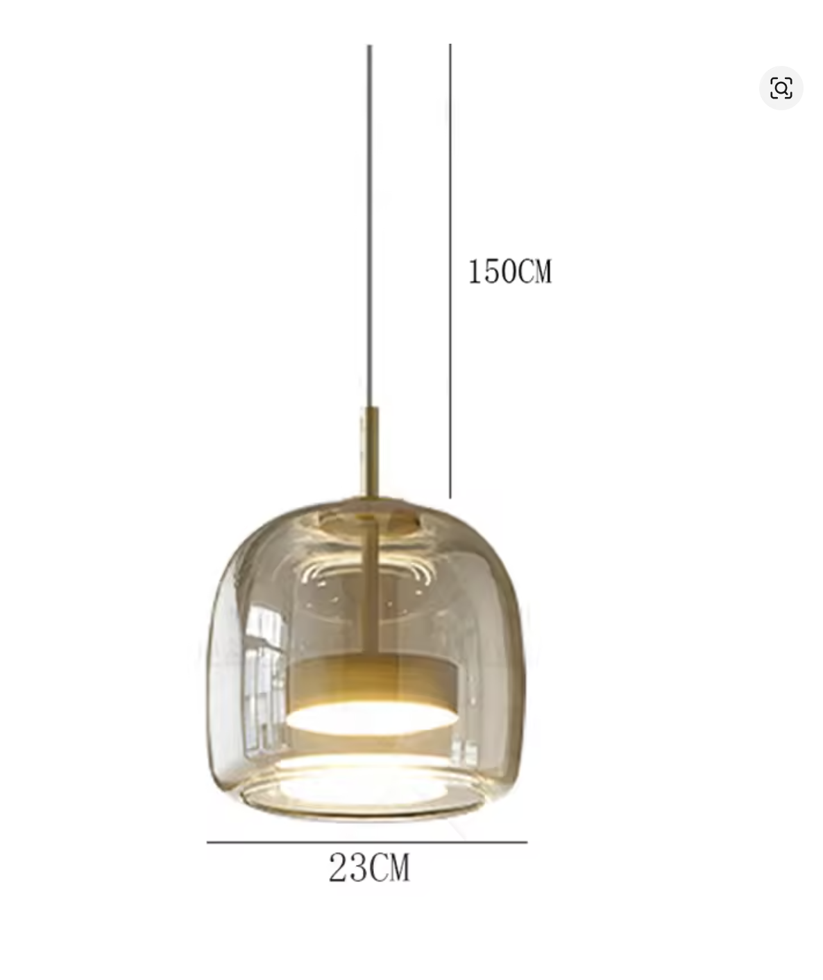 ゴールドシリンダー型ペンダントライトのサイズ図|高さと幅の寸法を表示した説明画像