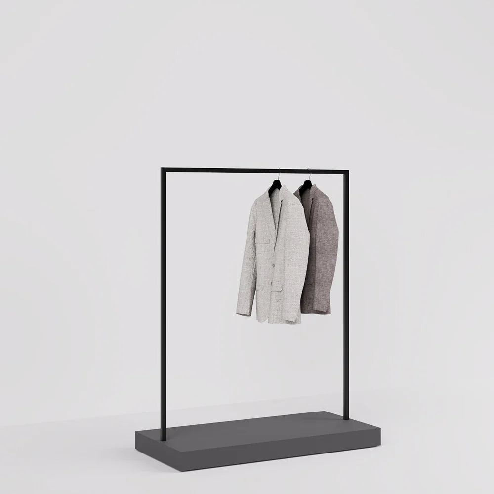 アパレルショップのディスプレイに使用されるW1200ブラックハンガーラック