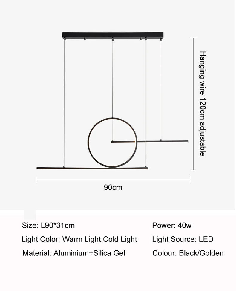 ブラック直線型LEDペンダントライト90cmのサイズ仕様画像