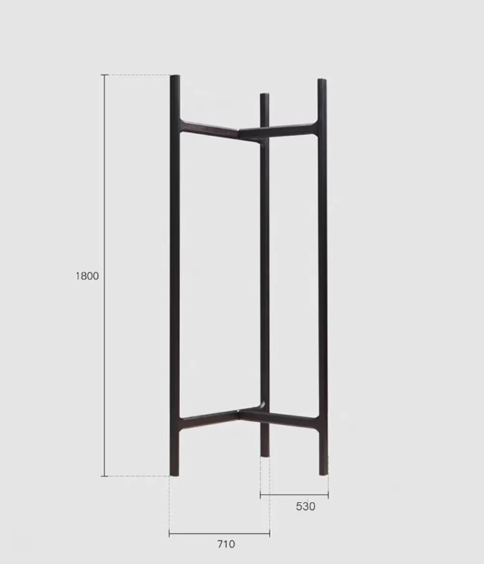 ブラックスチール製マルチサイド洋服スタンドのサイズ図|高さ180cmの店舗什器