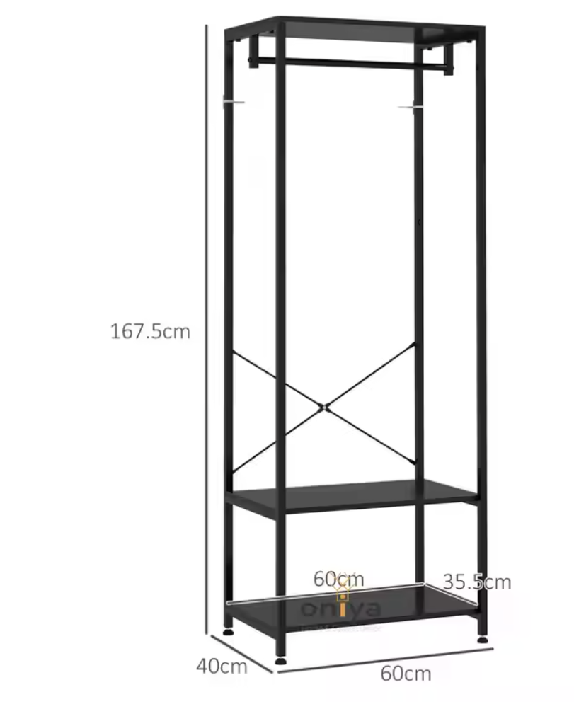 ブラックスチールハンガーラックのサイズ仕様図(高さ167.5cm・幅60cm)