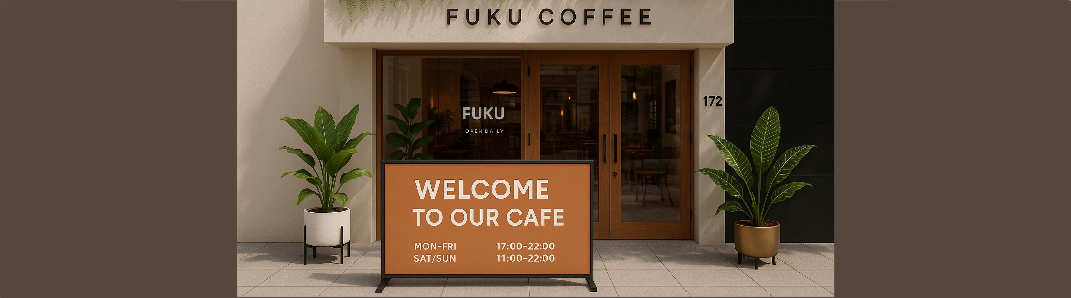 カフェ店舗前のスタンド看板 両面サインボード 集客向け屋外ディスプレイ看板