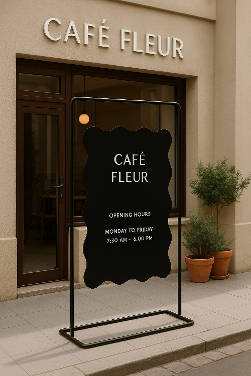 カフェや店舗の店頭装飾に使える吊り下げ式のおしゃれなスタンド看板