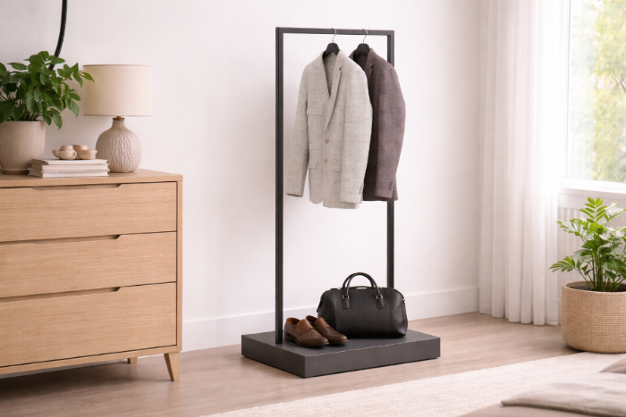 アパレルショップ風インテリアで使用されるハンガーラック