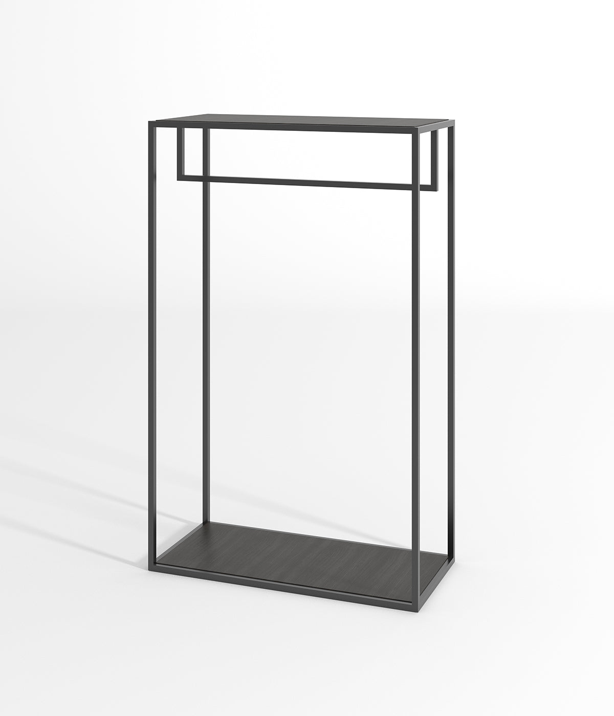 多機能デザインのモダンなハンガーラック - 棚とシューズ収納スペース付き、ブティックやアパレルショップに最適