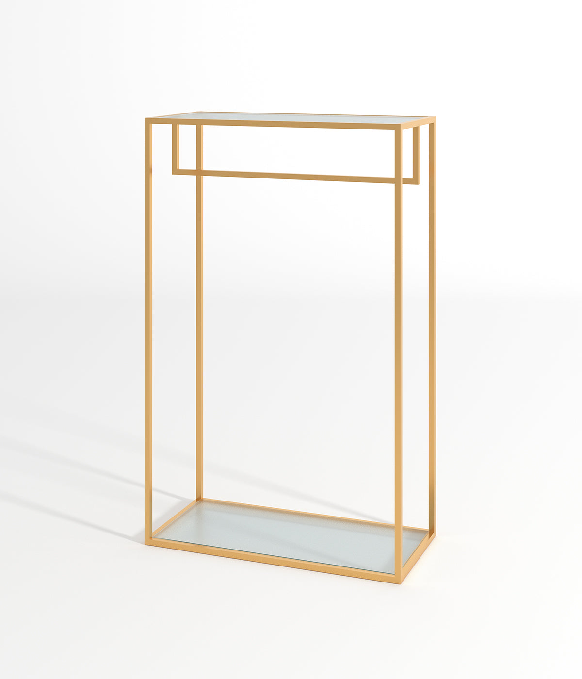 多機能デザインのモダンなハンガーラック - 棚とシューズ収納スペース付き、ブティックやアパレルショップに最適