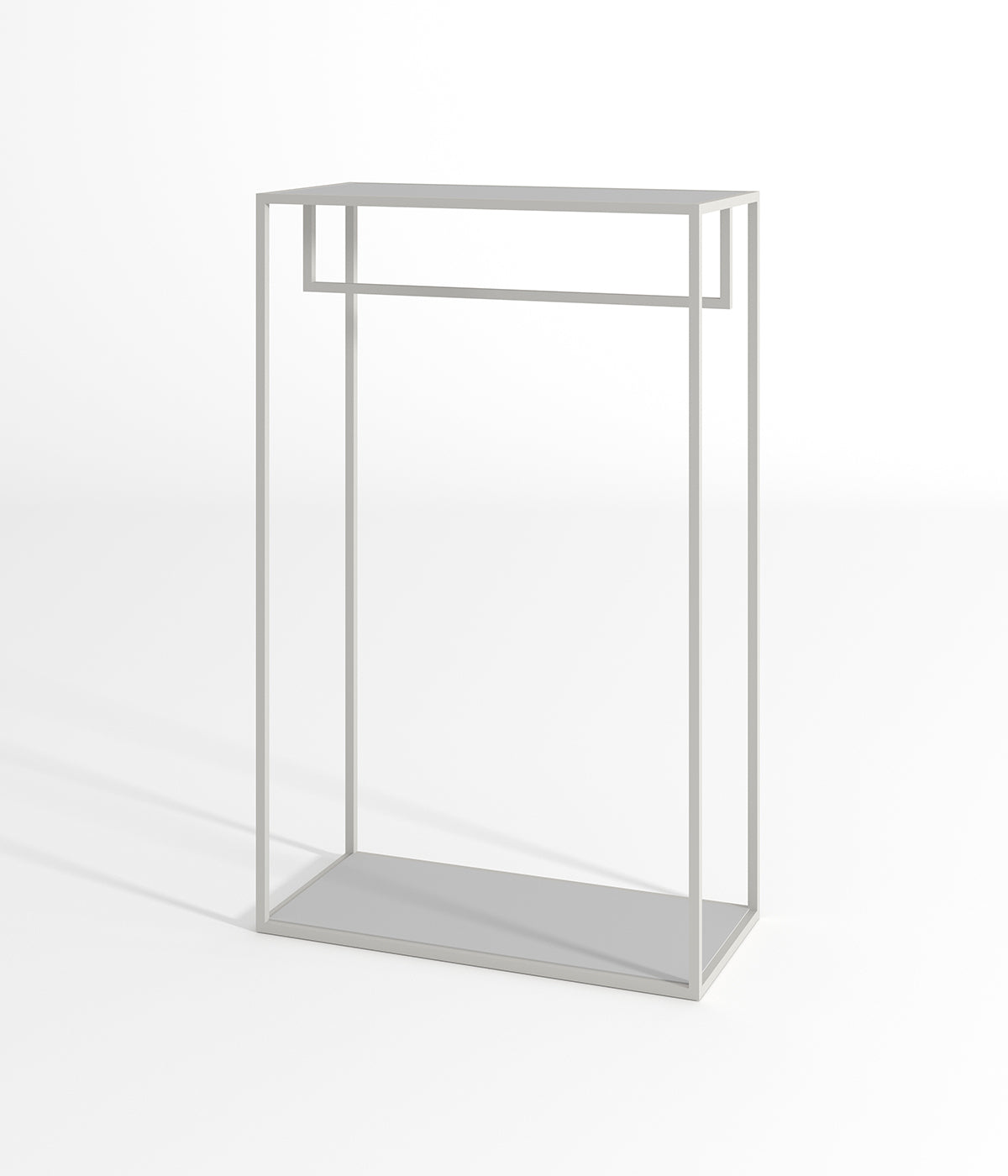 多機能デザインのモダンなハンガーラック - 棚とシューズ収納スペース付き、ブティックやアパレルショップに最適