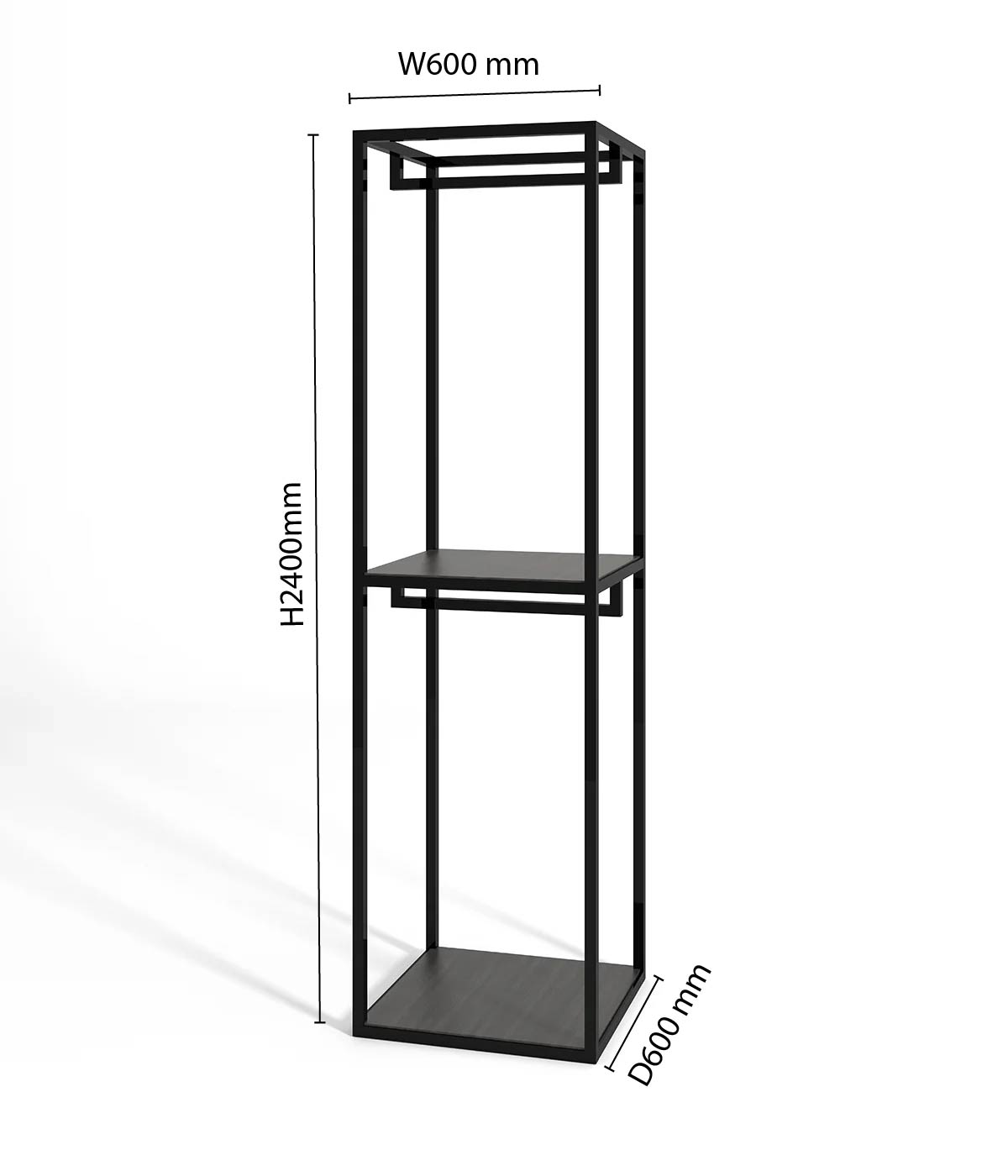 多機能デザインのモダンなハンガーラック - 棚とシューズ収納スペース付き、ブティックやアパレルショップに最適