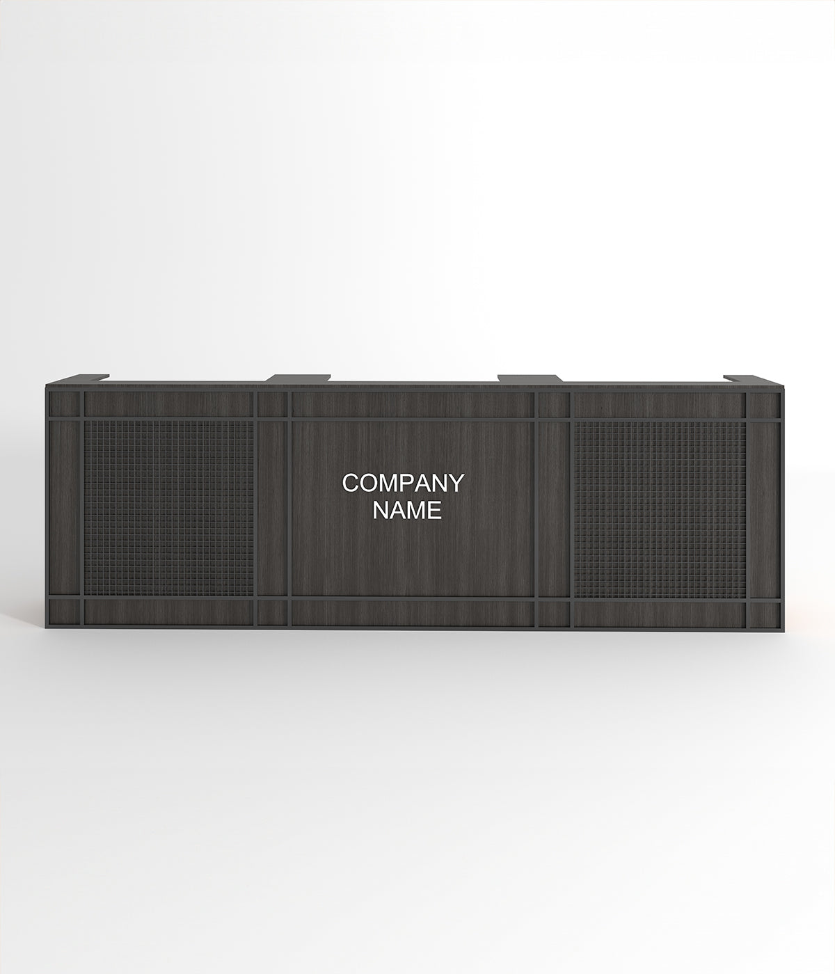 独特なデザインと間接照明付きのモダンなレセプションカウンター - ブティック、メゾン、高級商業スペースに最適