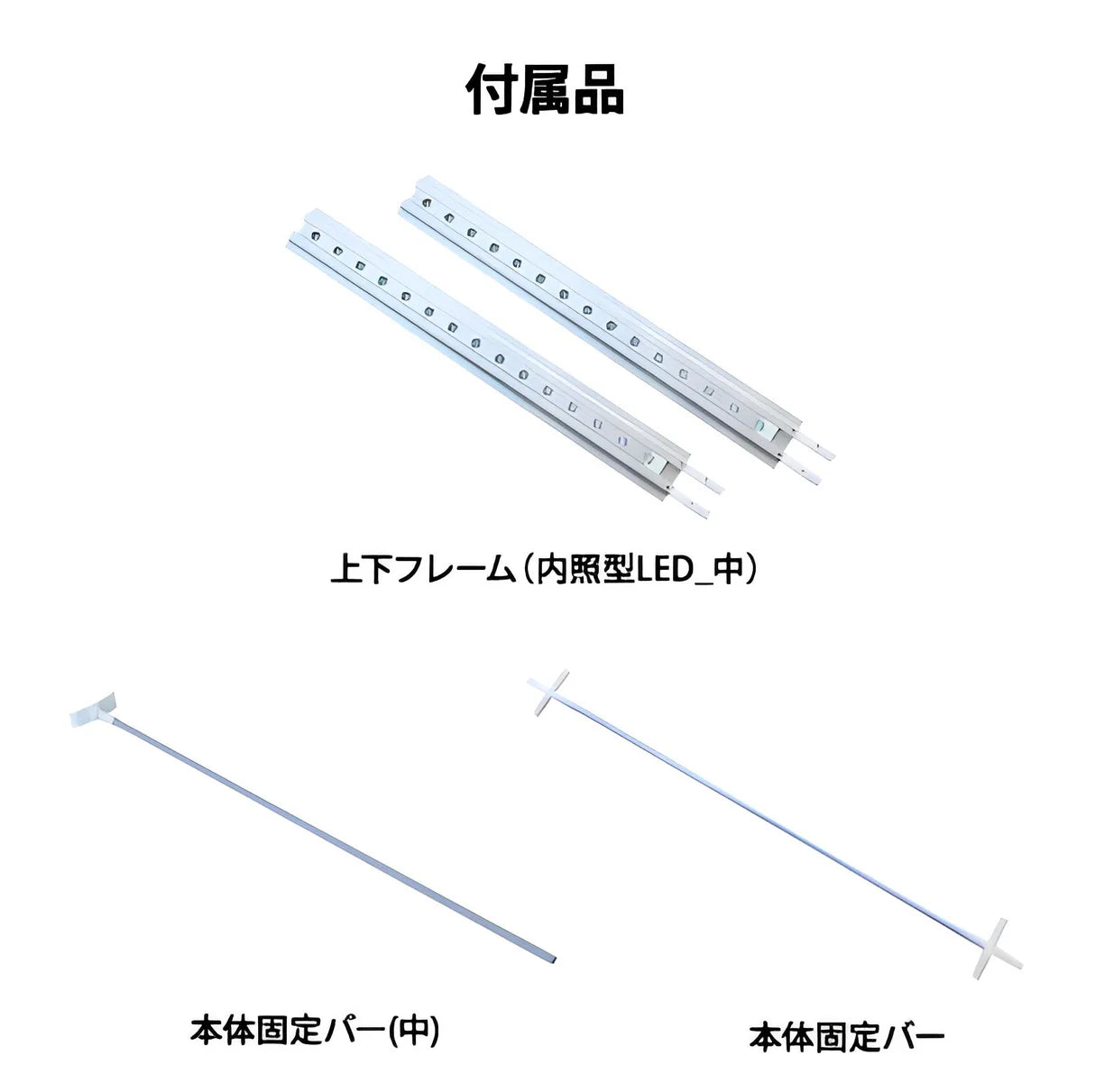 LED内照明ディスプレイスタンド用の中央フレームと本体固定バー付属パーツセット