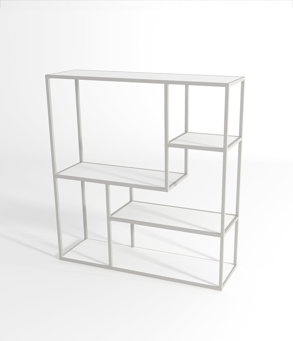 多層デザインのモダンなディスプレイスタンド - 金属フレームと木製棚付き、ブティック、メゾン、ショップに最適