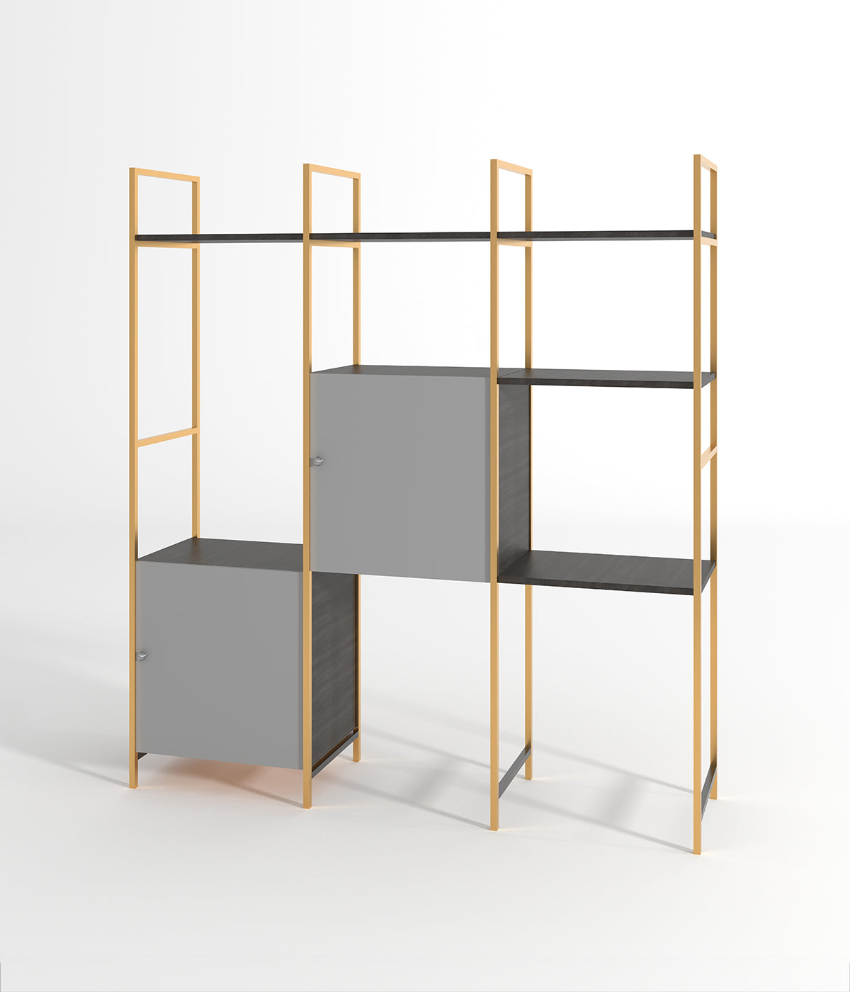 多層デザインのモダンなディスプレイスタンド - 金属フレームと木製棚付き、ブティック、メゾン、ショップに最適