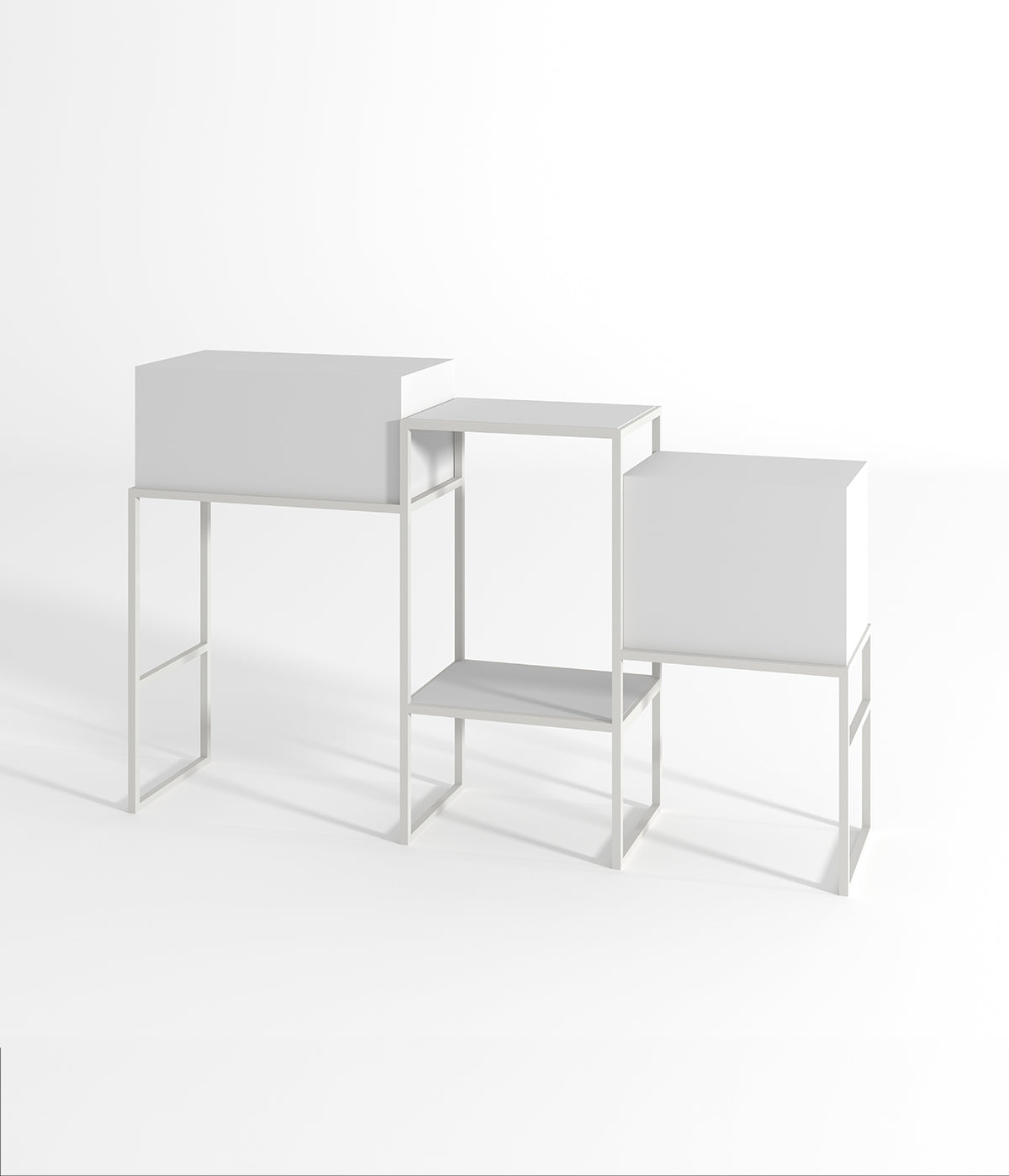 多層デザインのモダンなディスプレイスタンド - 金属フレームと木製棚付き、ブティック、メゾン、ショップに最適