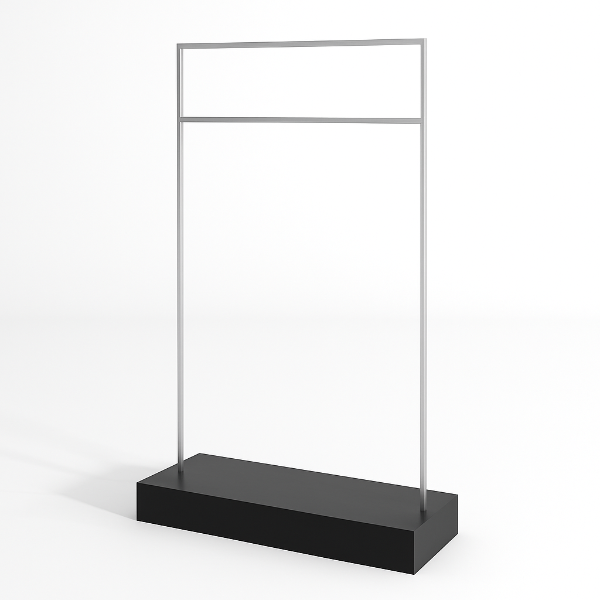 シルバーフレームとブラックベースのミニマルデザインのハンガーラック