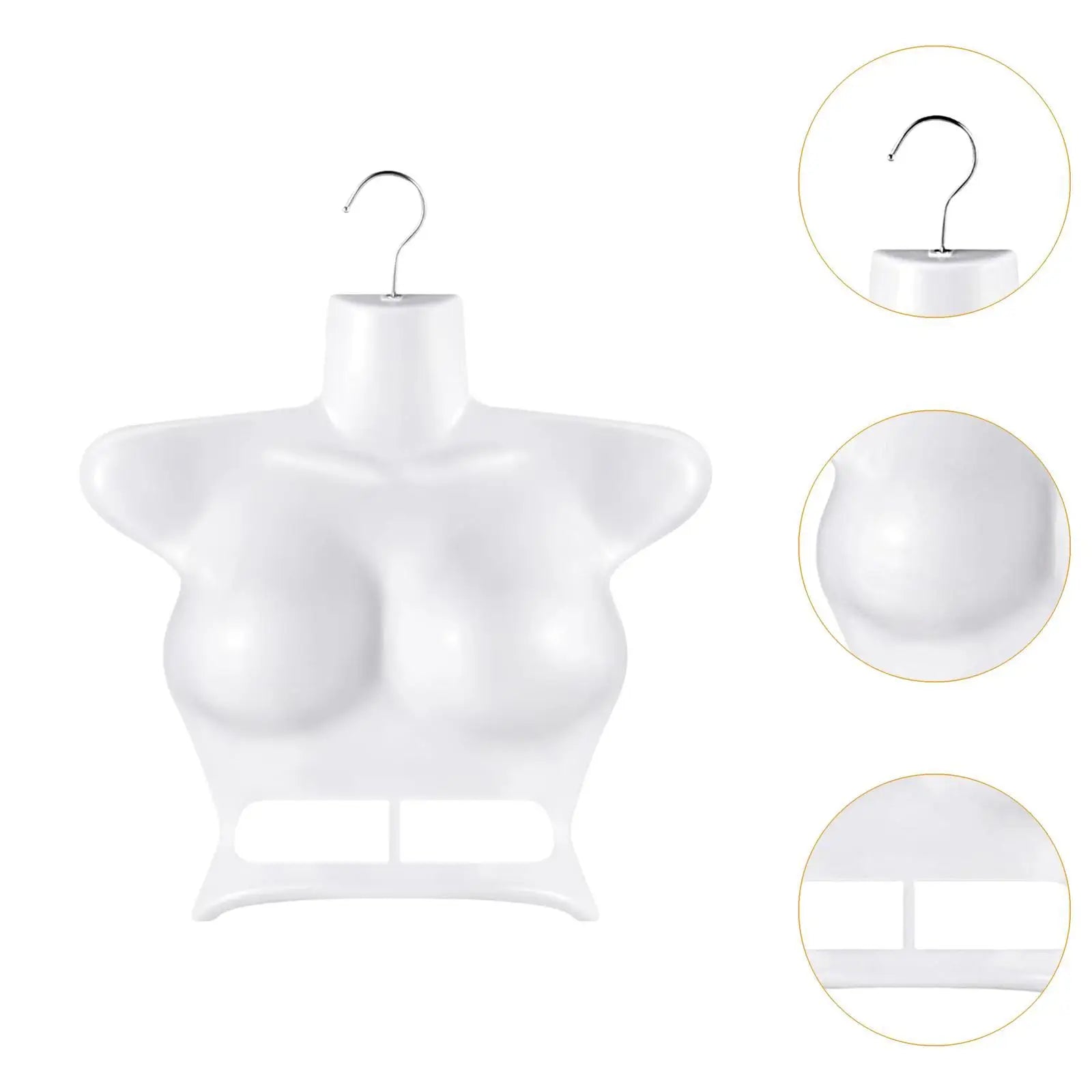 アパレル店舗やショールームでトップスやインナーを立体的に見せられるホワイト女性用トルソーハンガーの各部ディテール