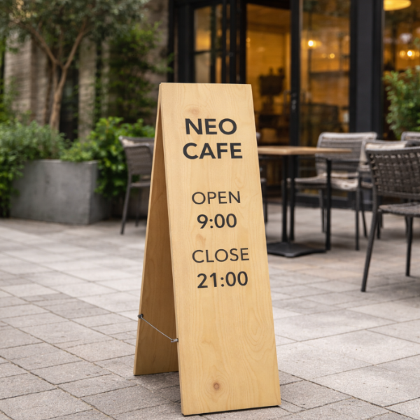 木製A型スタンド看板 営業時間表示付き カフェ・レストラン向け店舗案内サイン