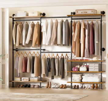 店舗用 ウォールマウント クローゼットシステム（5連・木製棚付き）2612