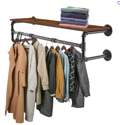 店舗用 ウォールマウント ハンガーラック（木製棚付き）2628