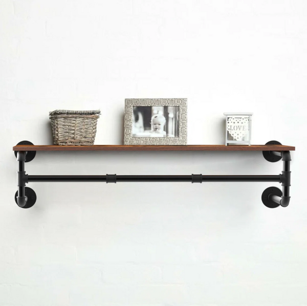 Wall-mounted clothes rack for stores (with wooden shelves) 2628