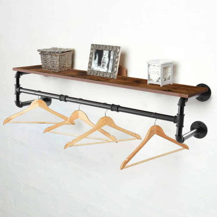 店舗用 ウォールマウント ハンガーラック（木製棚付き）2628