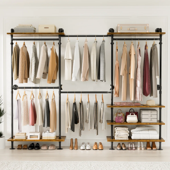 店舗用 ウォールマウント クローゼットシステム（5連・木製棚付き）2612