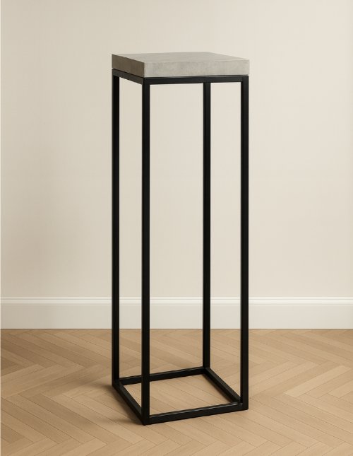 ブラックメタルのディスプレイスタンドフレーム｜台座と組み合わせて使用するミニマルデザインの展示用支柱