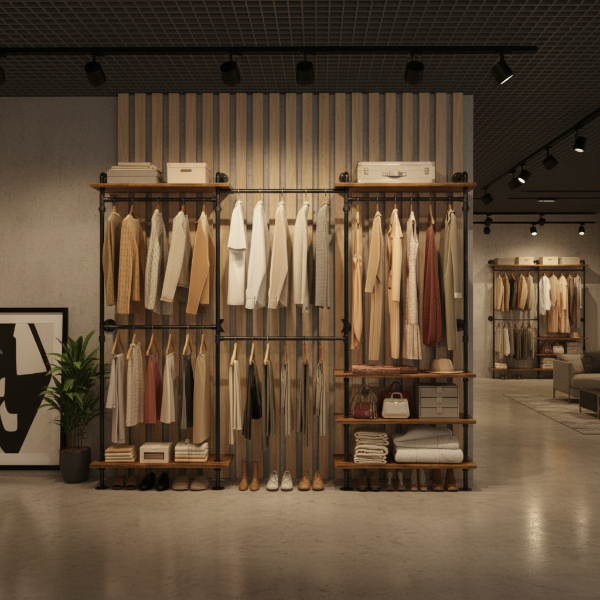 店舗用 ウォールマウント クローゼットシステム（5連・木製棚付き）2612