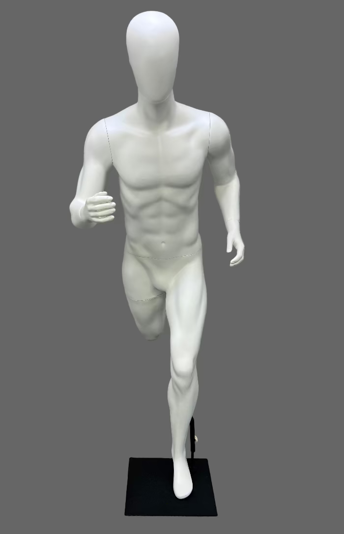 ランニングポーズの男性スポーツマネキン｜全身正面ビュー