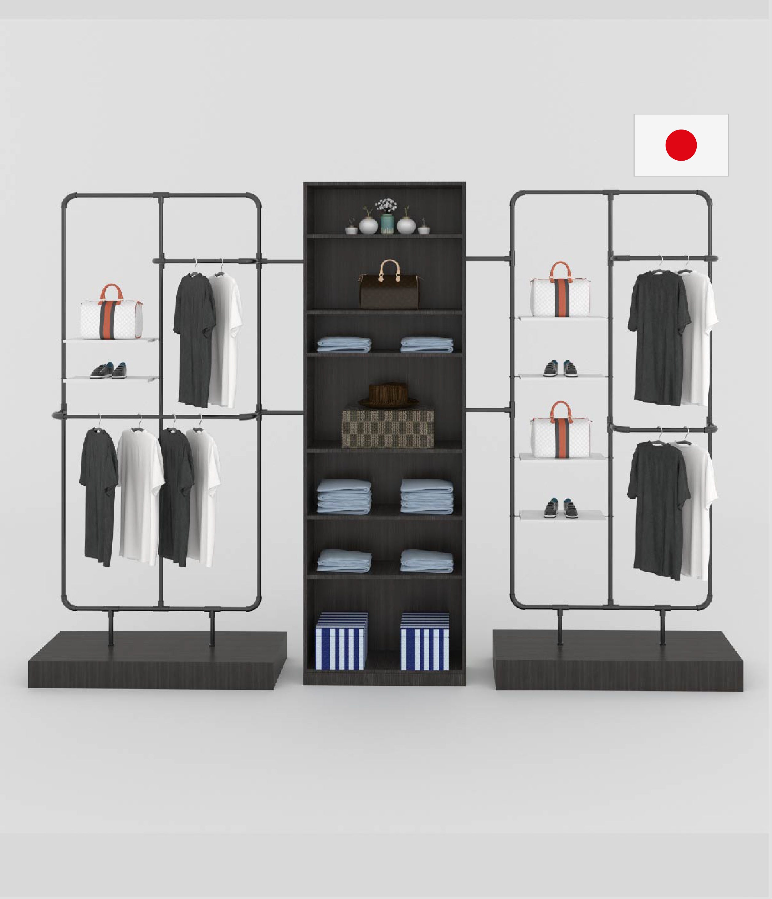 アイアン ハンガーラック 下段２本 店舗什器 分解 スチール 展示 棚 仕入れ Modular_Retail_Display_Rack_Sy