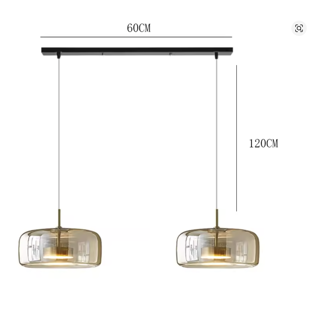 ブラックシリンダー型ペンダントライトのサイズ図｜高さとシェード幅の寸法表示