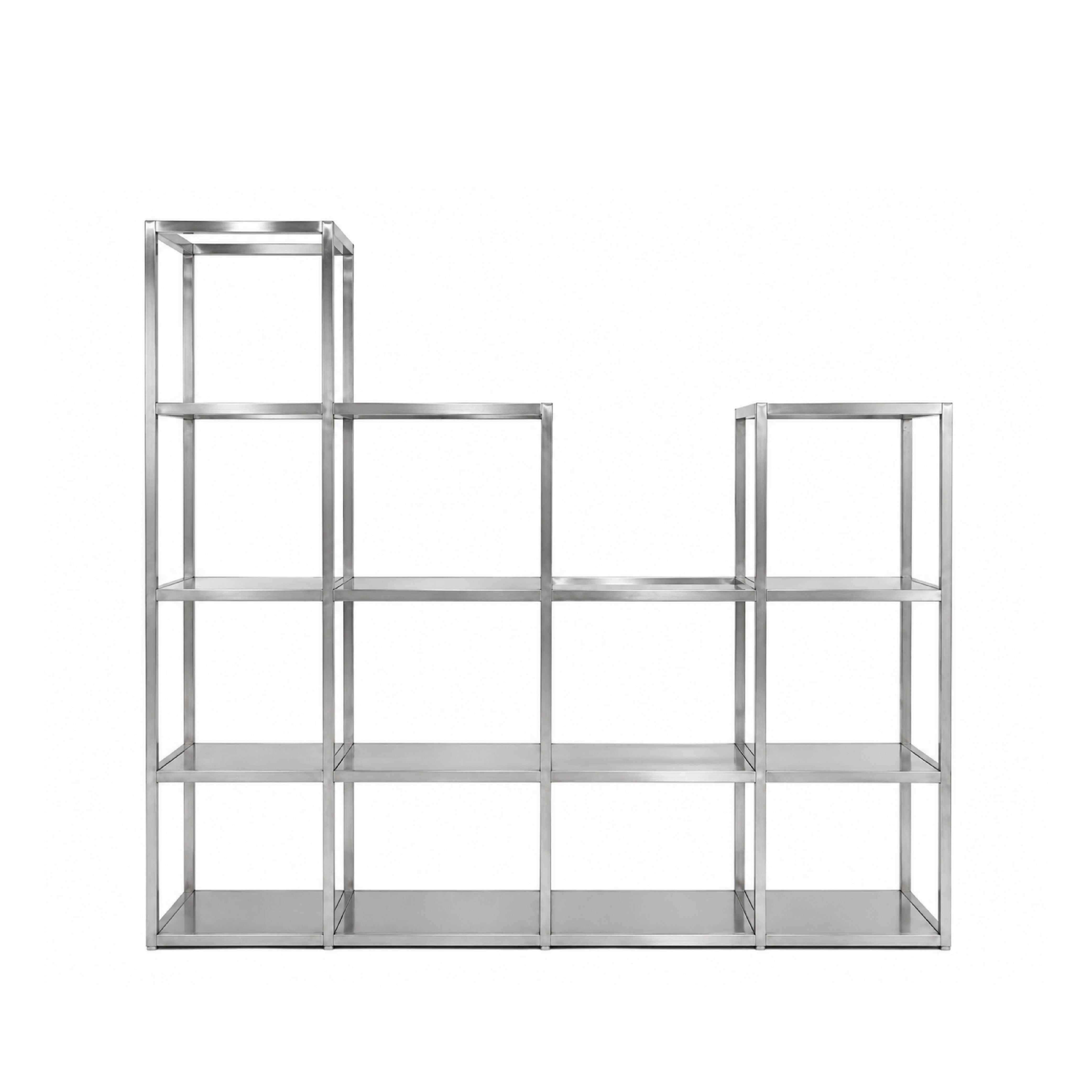 アパレル店舗で衣類やバッグ、小物を陳列できる棚付きショーケース什器
