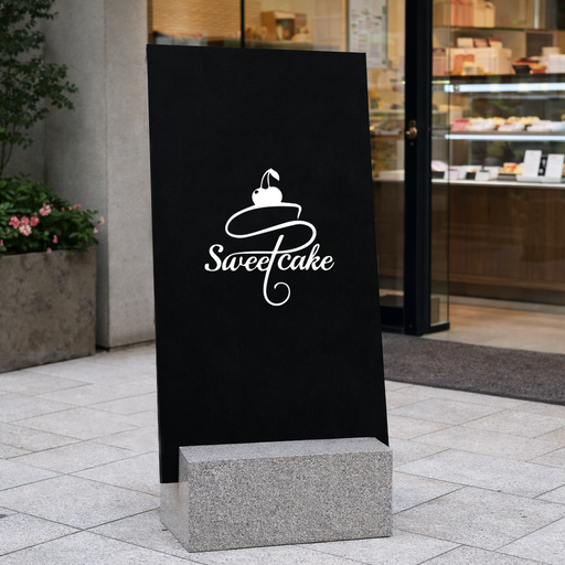 ブラックA型スタンド看板 石材ベース付き ケーキショップ・スイーツ店向け店舗サイン