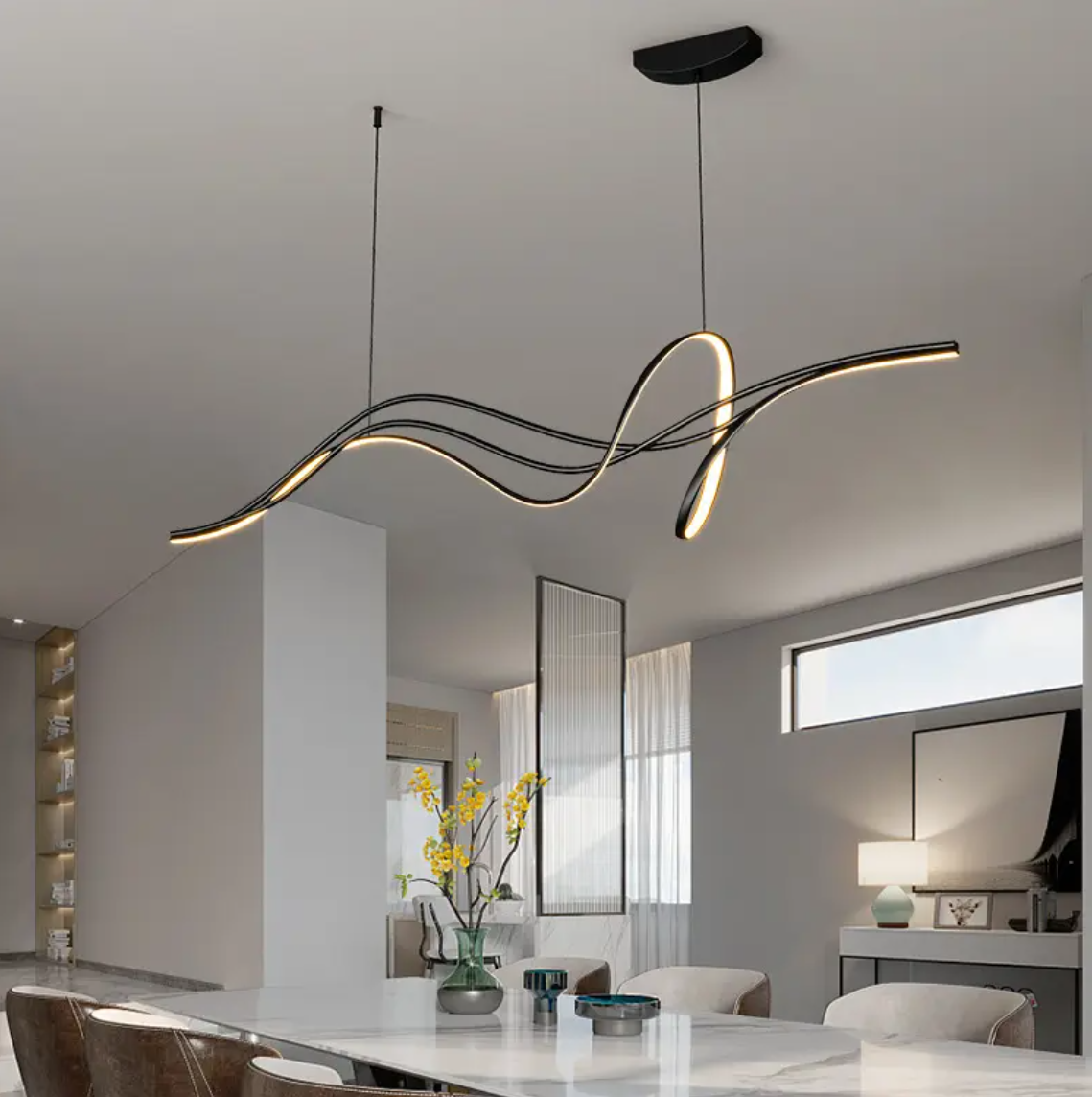 モダンな空間演出に使える黒い波型デザインのLEDペンダントライト