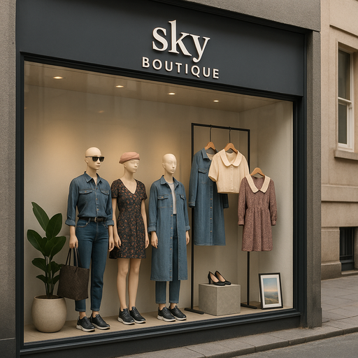 ブティック店舗のショーウィンドウに展示されたマネキンディスプレイ