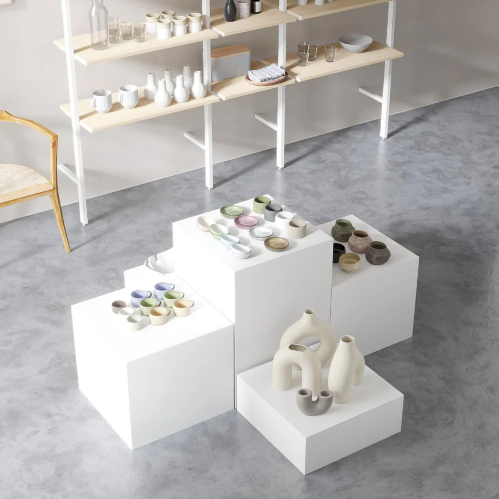 DYROY WHITE タイルキューブ 展示台 オブジェ台 予約販売6月中旬～6月下旬頃発送予定 table-03208 ホワイト タイル サイドテーブル・ナイトテーブル・ローテーブル