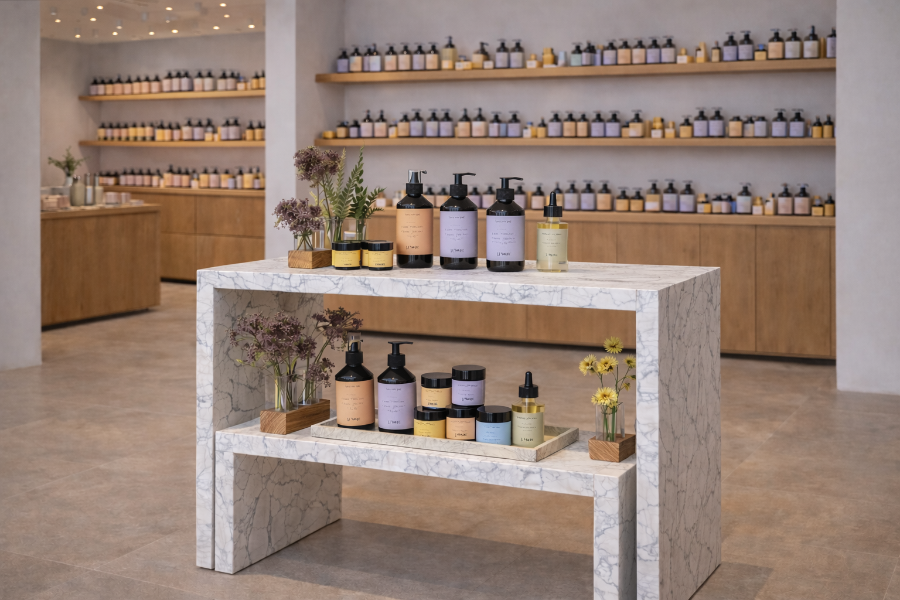 シンプル＆ナチュラルな空間に映えるディスプレイテーブル