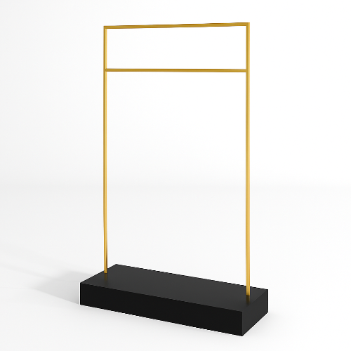ゴールドフレームとブラックベースのシンプルなハンガーラック什器