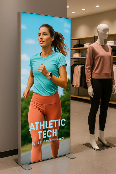 モバイルライトボックスを使用したスポーツアパレル向け縦型販促ディスプレイ 店舗や展示会向け自立式LEDサイン