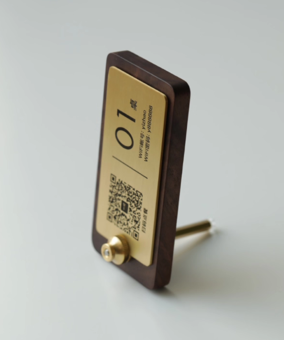 レストラン用 木製 金属プレート 卓上QRスタンド