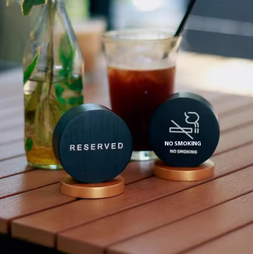 丸型 卓上サイン RESERVED NO SMOKING セット