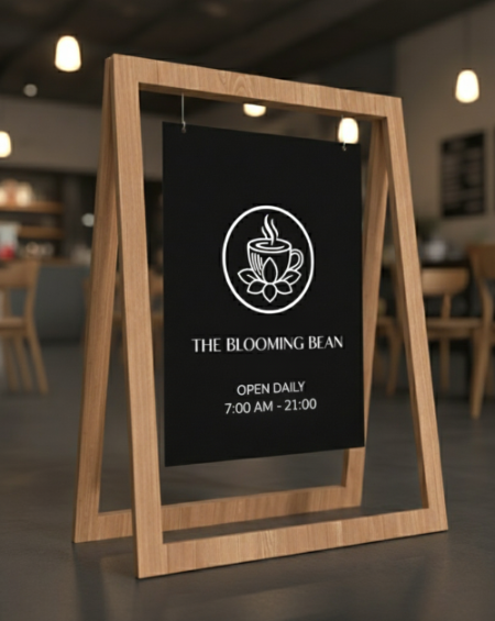 木製A型スタンドサイン カフェやレストランの店頭で営業時間や案内表示に使用する両面看板